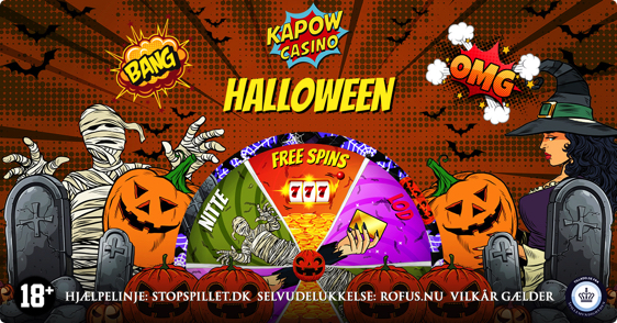 Halloween lykkehjul hos KapowCasino med free spins, bonus og lodder